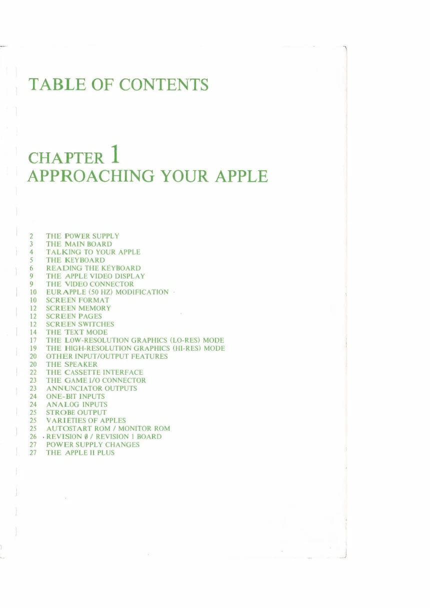 Apple II Reference Manual, 1979. The first chapter ranges from the power supply and main board to screen memory, graphics modes, I/O and ROM.