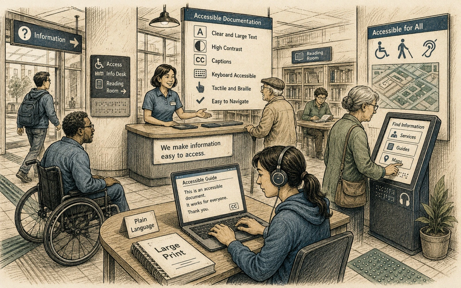 Editorial technical collage illustrating wcag 2.2 for documentation teams: the practical starting points.
